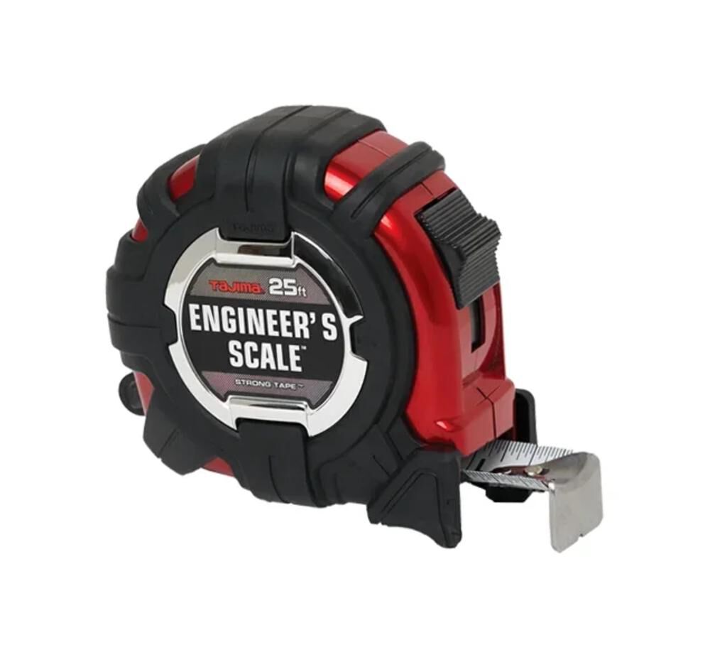 Tajima GS-LOCK 25 Ft x 1 Inch Engineer Scale Tape Measure with Compatible Clip, large image number 1