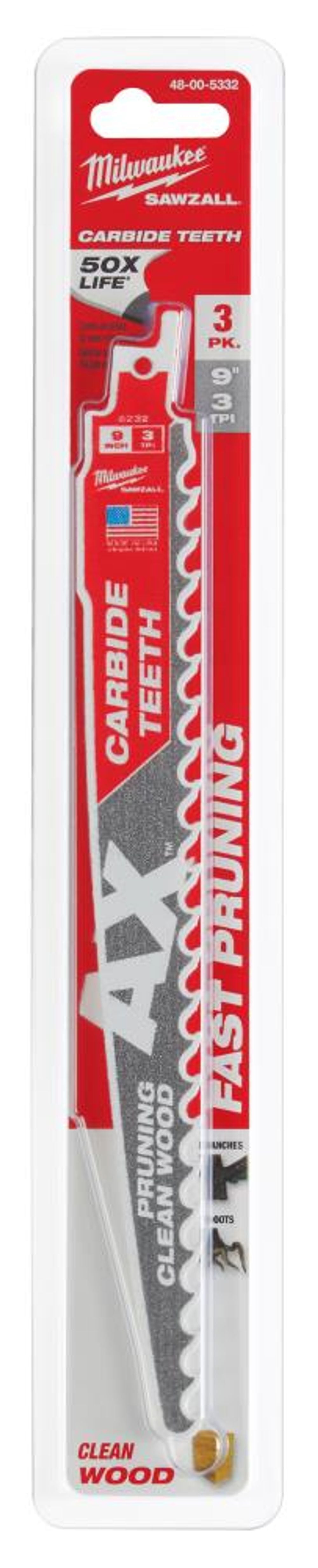 Milwaukee 9inch 3 TPI The AX with Carbide Teeth for Pruning & Clean Wood SAWZALL Blade 3PK, large image number 14