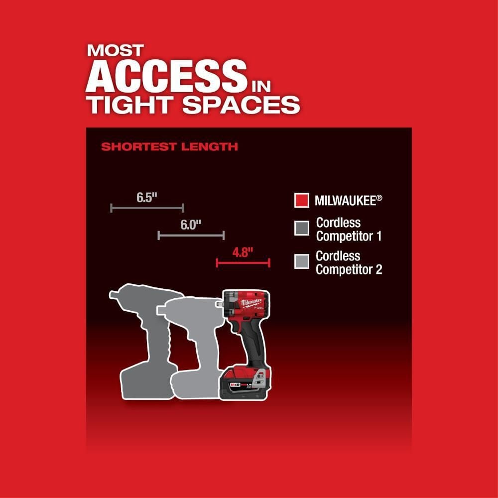 Milwaukee M18 FUEL 3/8 Compact Impact Wrench with Friction Ring (Bare Tool), large image number 4