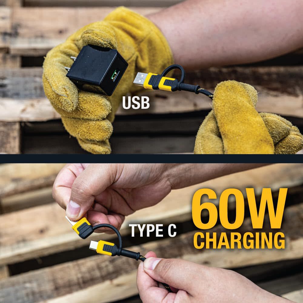 DEWALT 6 Ft. Black/Yellow 4-in-1 Type C/Micro USB/USB Charger Cable, large image number 7