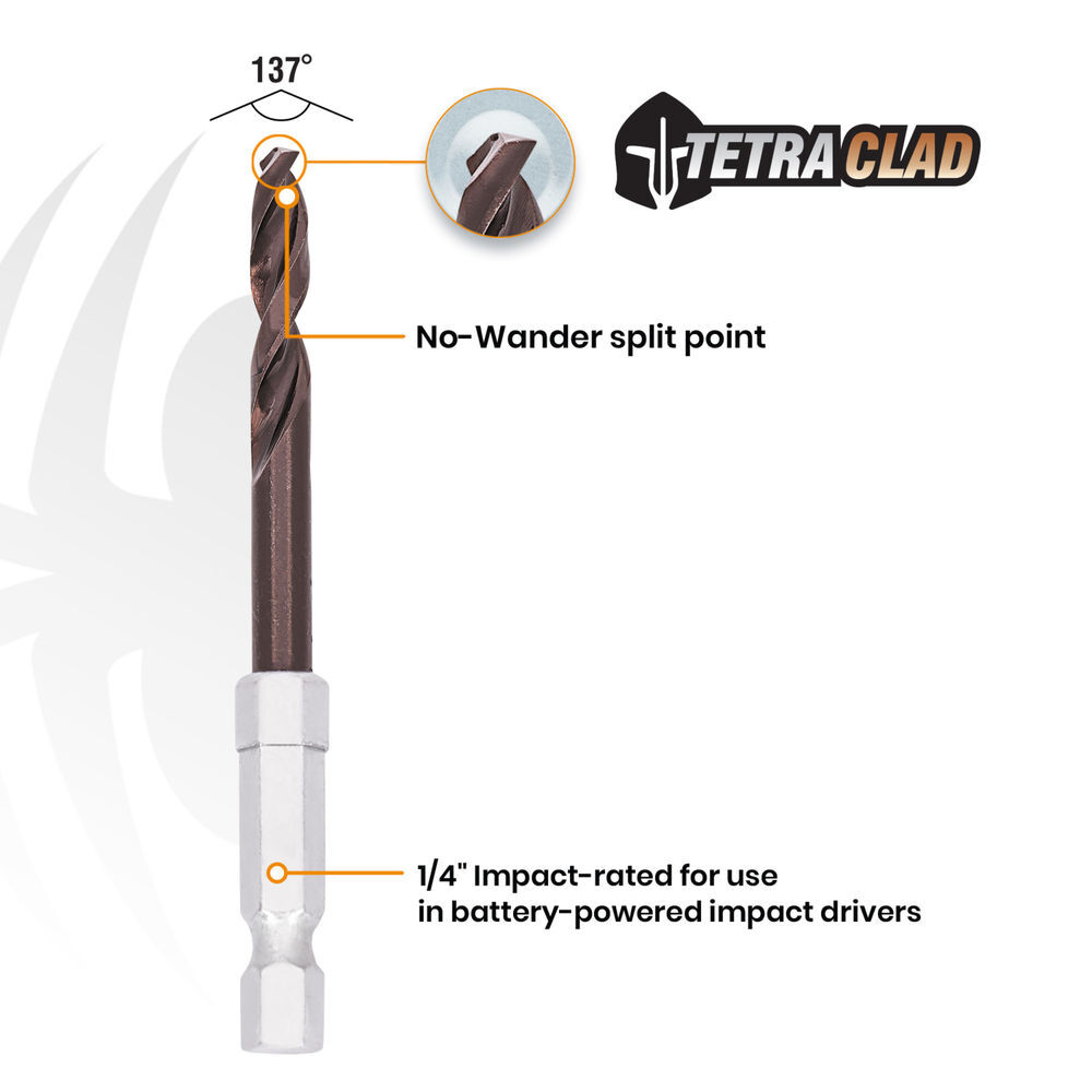 Spyder 9/64 Inch Hex Shank Drill Bit, TetraClad Coating, large image number 3