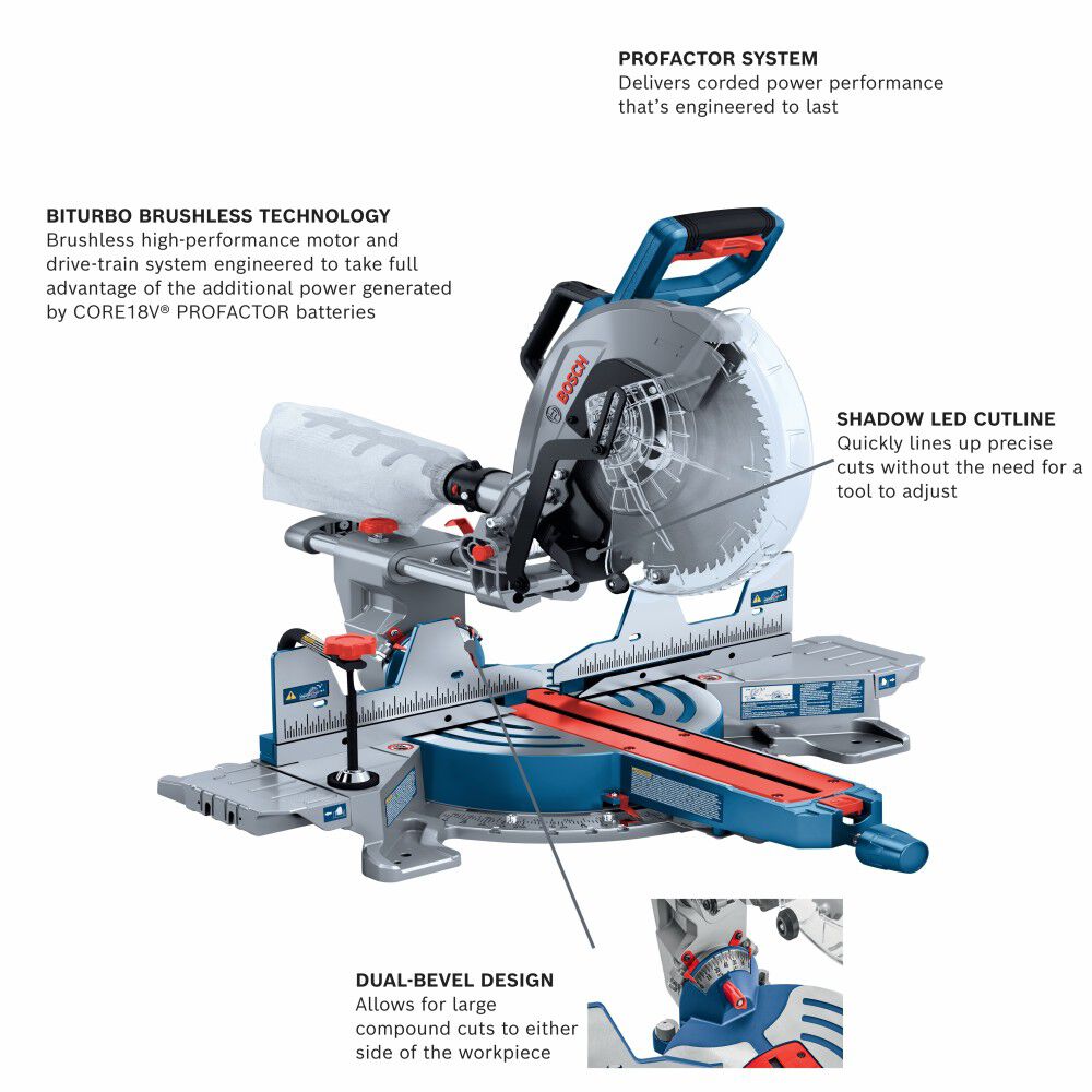 Bosch 18V 12 Inch Slide Miter Saw (Bare Tool) - Reconditioned, large image number 2