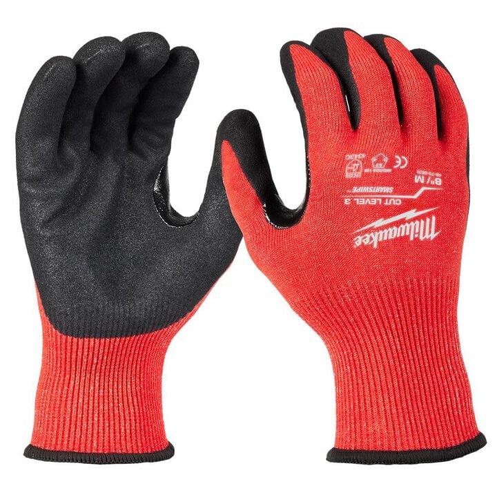 Milwaukee Cut Level 3 Nitrile Dipped Gloves, Red, Medium