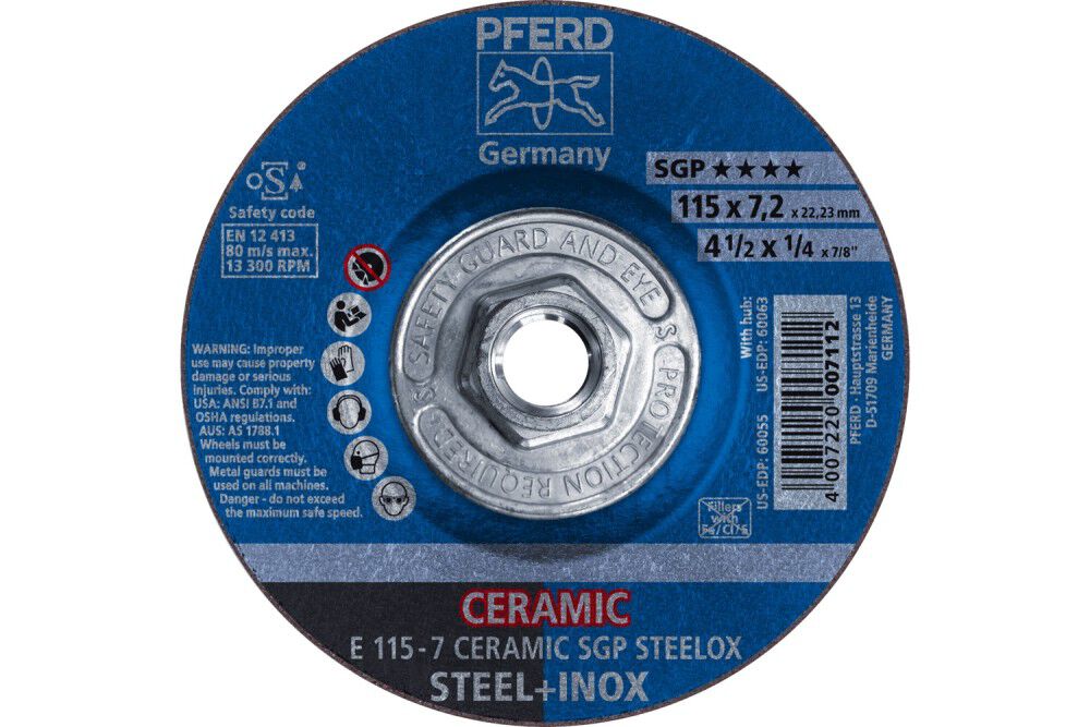 Pferd Grinding Wheel, 4-1/2 Inch x 1/4 x 5/8-11, CERAMIC SGP STEELOX, T27, large image number 1