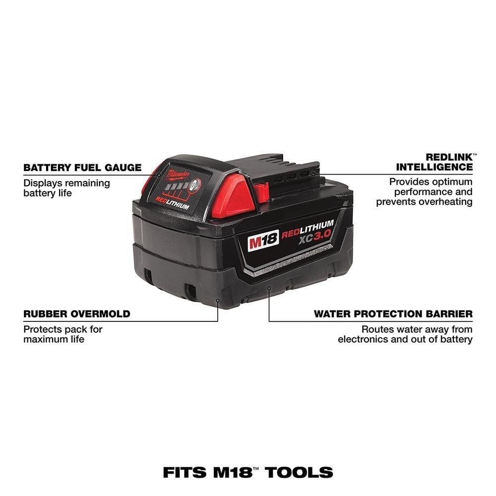 Milwaukee M18 REDLITHIUM HIGH OUTPUT CP 18V 3Ah Lithium Ion Power Tool Battery Pack with Fuel Indicator, large image number 2