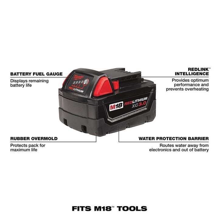 Milwaukee M18 REDLITHIUM HIGH OUTPUT CP 18V 3Ah Lithium Ion Power Tool Battery Pack with Fuel Indicator, large image number 1