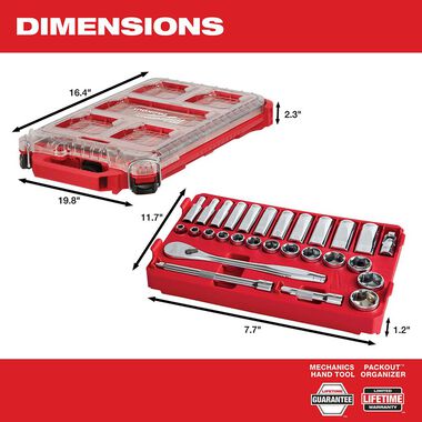 Milwaukee 3/8in 28 Pc Ratchet & Socket Set with PACKOUT Organizer, large image number 3