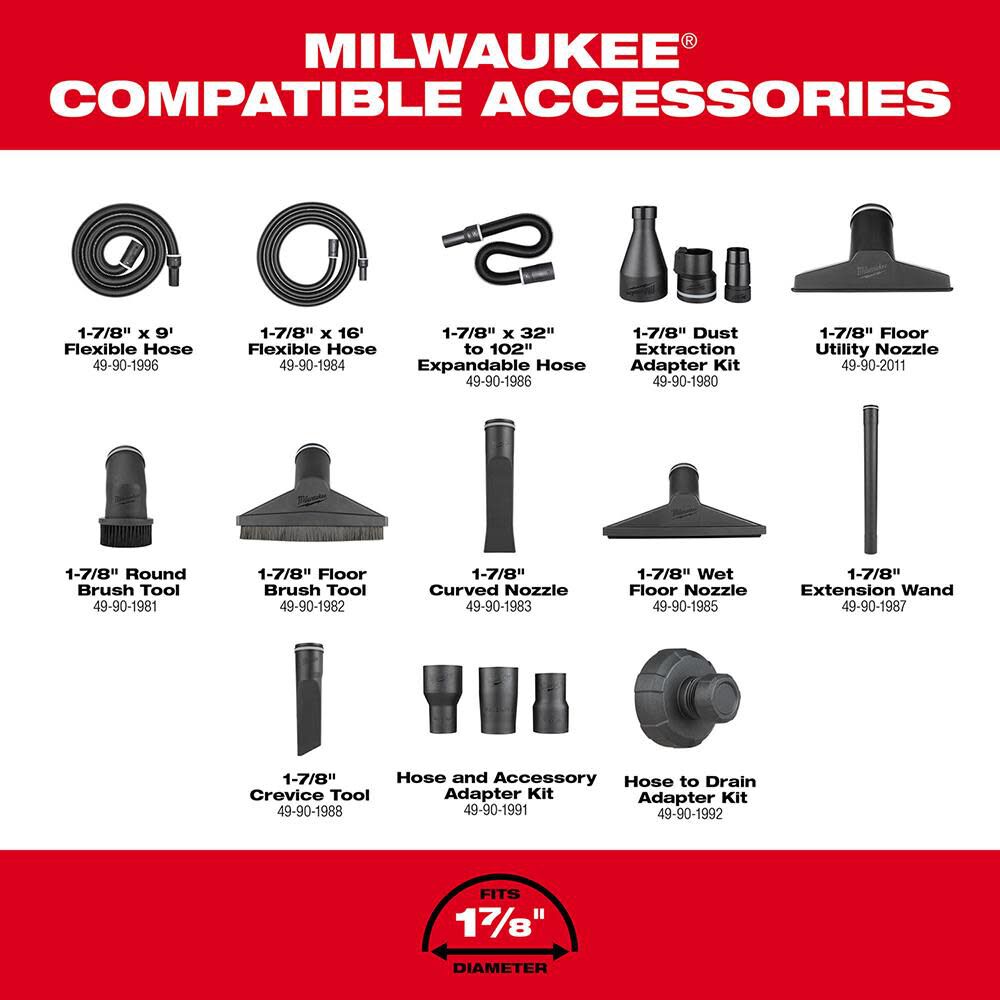 Milwaukee M18 FUEL 9 Gallon Dual-Battery Wet/Dry Vacuum - Reconditioned (Bare Tool), large image number 8