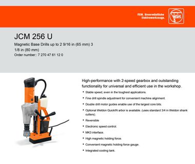 Fein JCM 256U SLUGGER Magnetic Drill 2.5625 In. Capacity, large image number 3