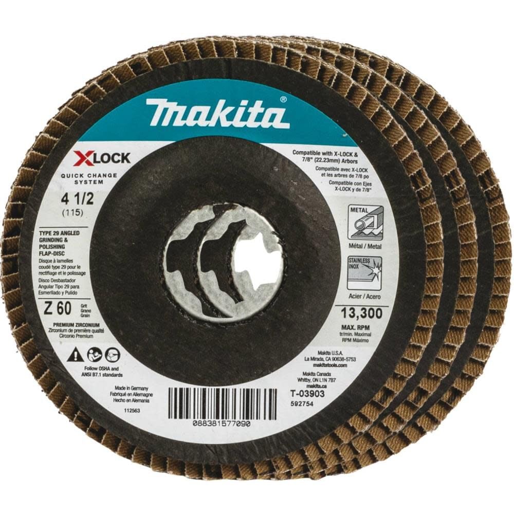 Makita X-LOCK 4 1/2in Angled Grinding and Polishing Flap