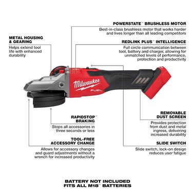 Milwaukee M18 FUEL 5inch Flathead Braking Grinder (Bare Tool), large image number 5