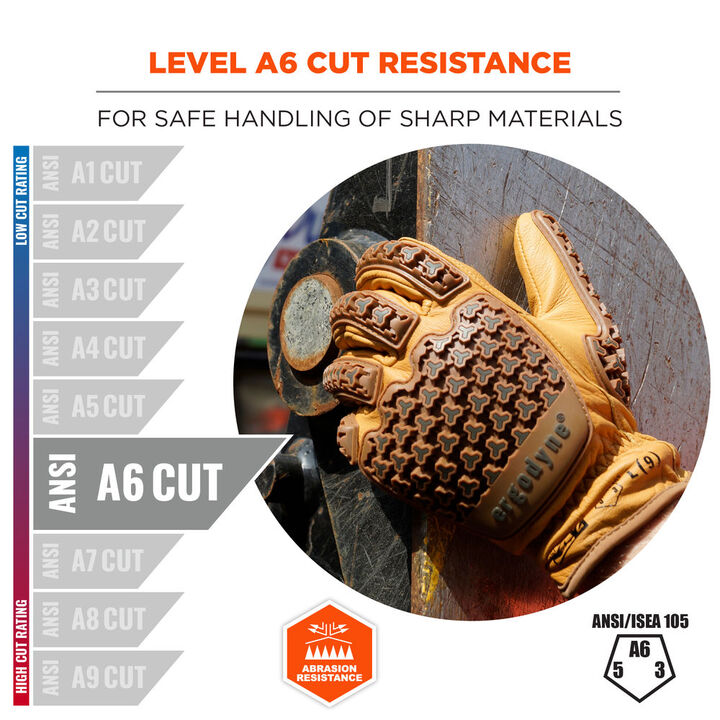 Ergodyne 713 Goatskin Leather Cut-Resistant Impact Gloves XL Brown, large image number 2