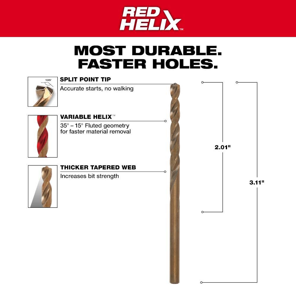 Milwaukee RED HELIX Cobalt 5/32inch Drill Bit, large image number 3