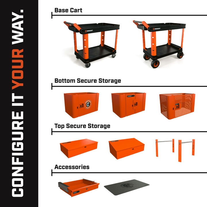 Crescent RAILWORKS 2 Shelf Industrial Utility Cart with 5 Inch Hard Casters and Double Door Lockable Security Panel, large image number 1
