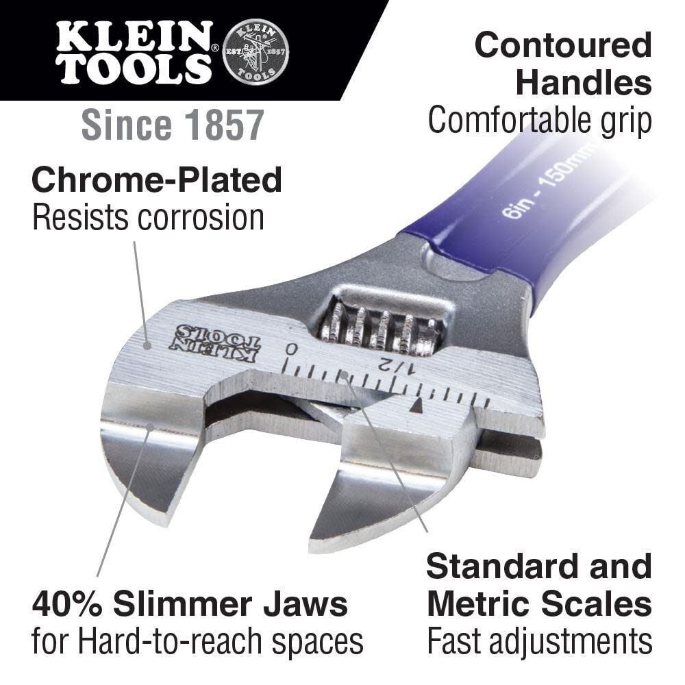 Klein Tools Slim-Jaw Adjustable Wrench 6in, large image number 2