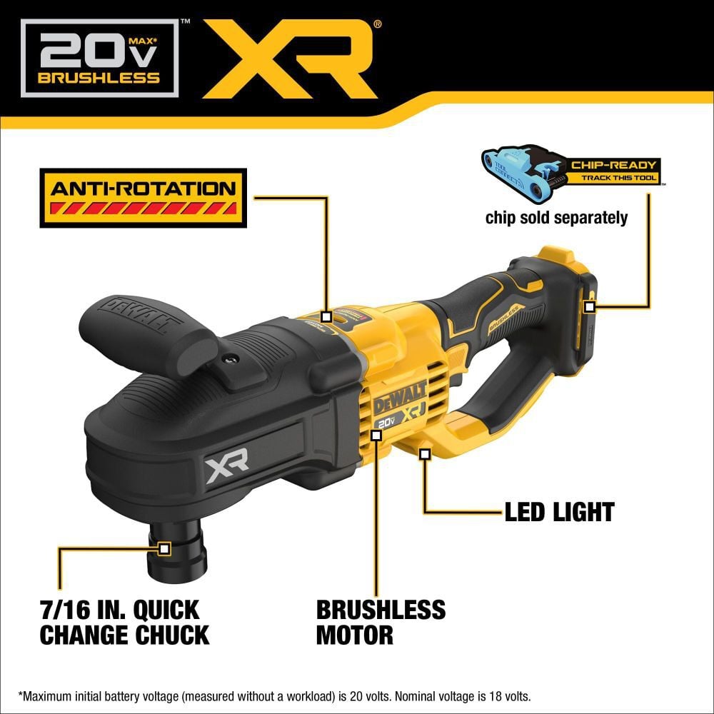 DEWALT 20V MAX XR 7/16 Inch Stud & Joist Drill (Bare Tool), large image number 2