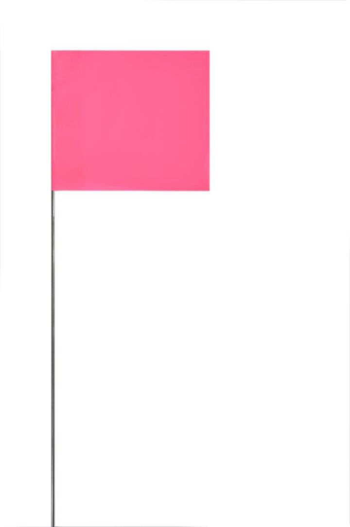 Swanson Tool Pink Glo Safety Marking Flag Pack of 100, 2.5 Inch by 3.5 Inch with a 15 Inch Wire Staff