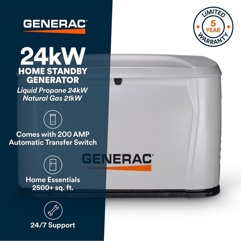 Generac Next Generation 24000 Watt 24kW Dual Fuel 50 State Air Cooled Home Standby Generator with 200-Amp Transfer Switch, large image number 2
