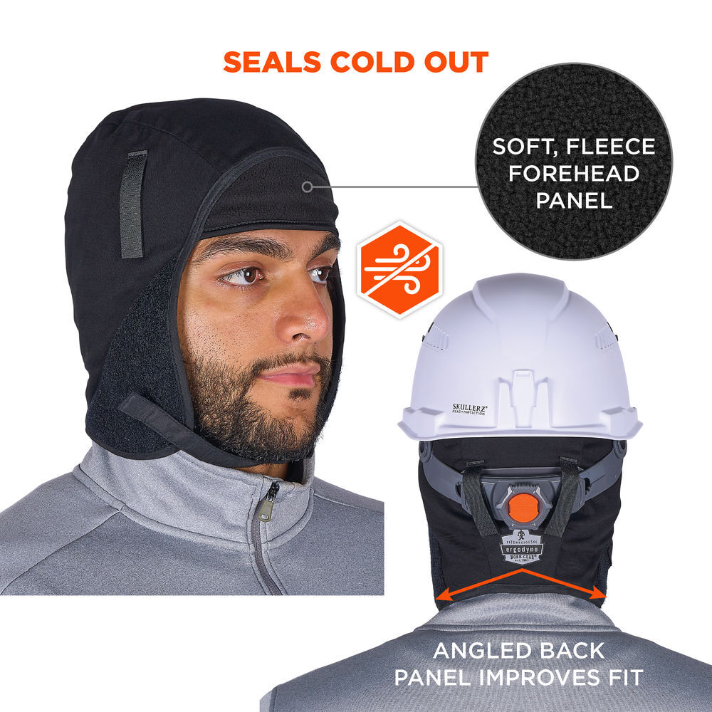 Ergodyne 6848 Short Fleece Winter Hard Hat Liner L/XL Black, large image number 4