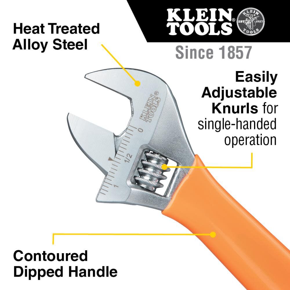 Klein Tools 4 Inch Extra-Capacity Adjustable Wrench, large image number 2