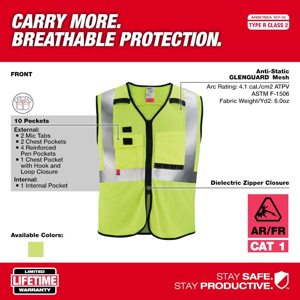 Milwaukee High Vis Safety Vest Class 2 Mesh AR/FR Cat 1, large image number 3