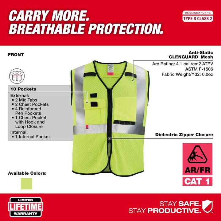 Milwaukee High Vis Safety Vest Class 2 Mesh AR/FR Cat 1, large image number 2
