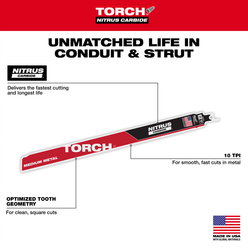 Milwaukee 12 Inch 10TPI TORCH Nitrus Carbide Reciprocating Saw Blade 3pk, large image number 10