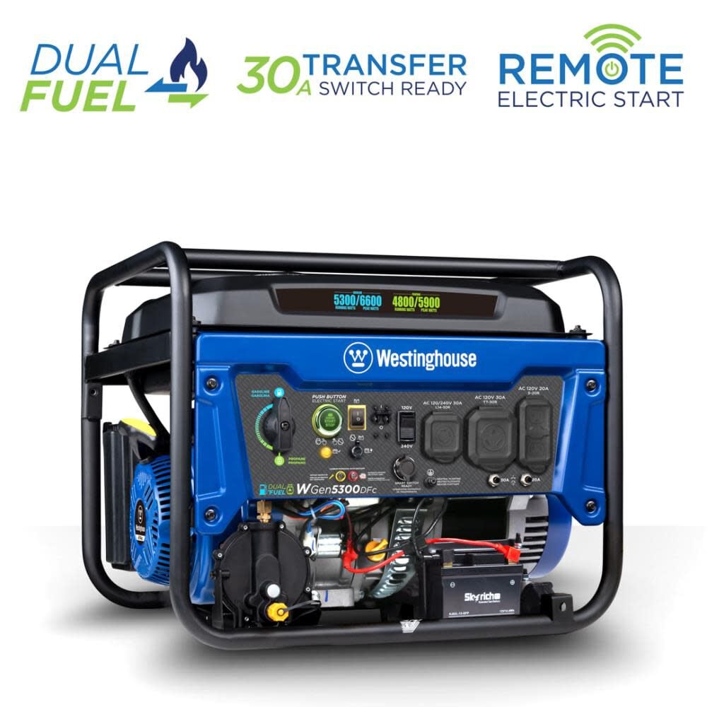 Westinghouse Outdoor Power 6, 600 Watt Dual Fuel 49-State Portable Generator with CO Sensor – WGEN5300DFC