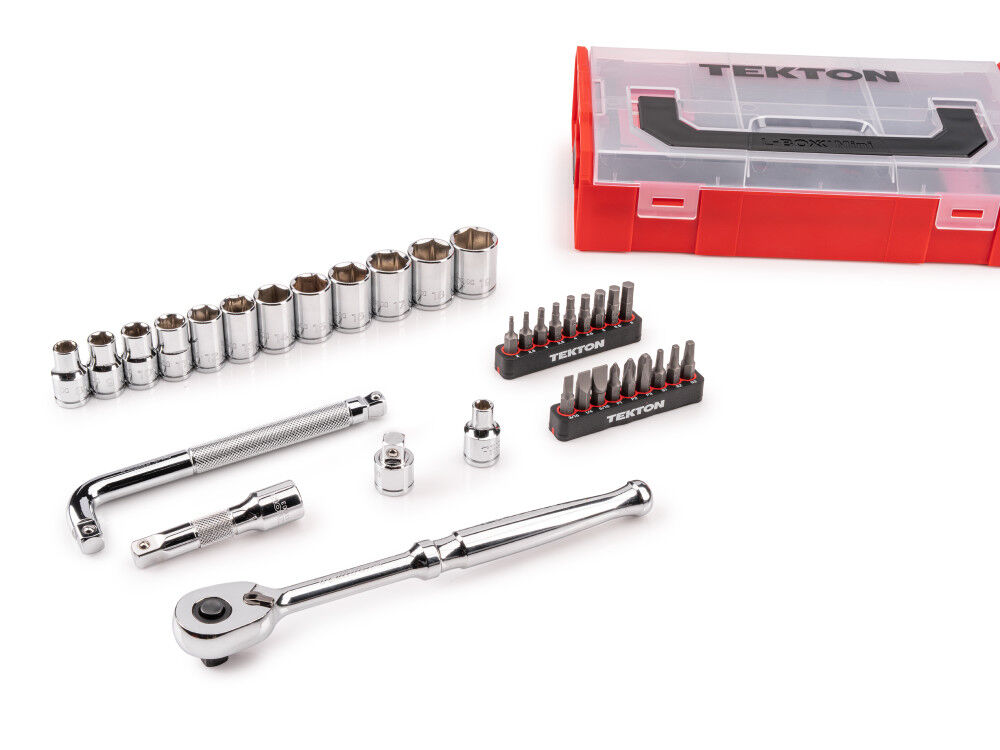 Tekton 3/8 Inch 6 Point Socket, Bit, and Ratchet Set with Stacking Organizer, 35 Pieces, large image number 3