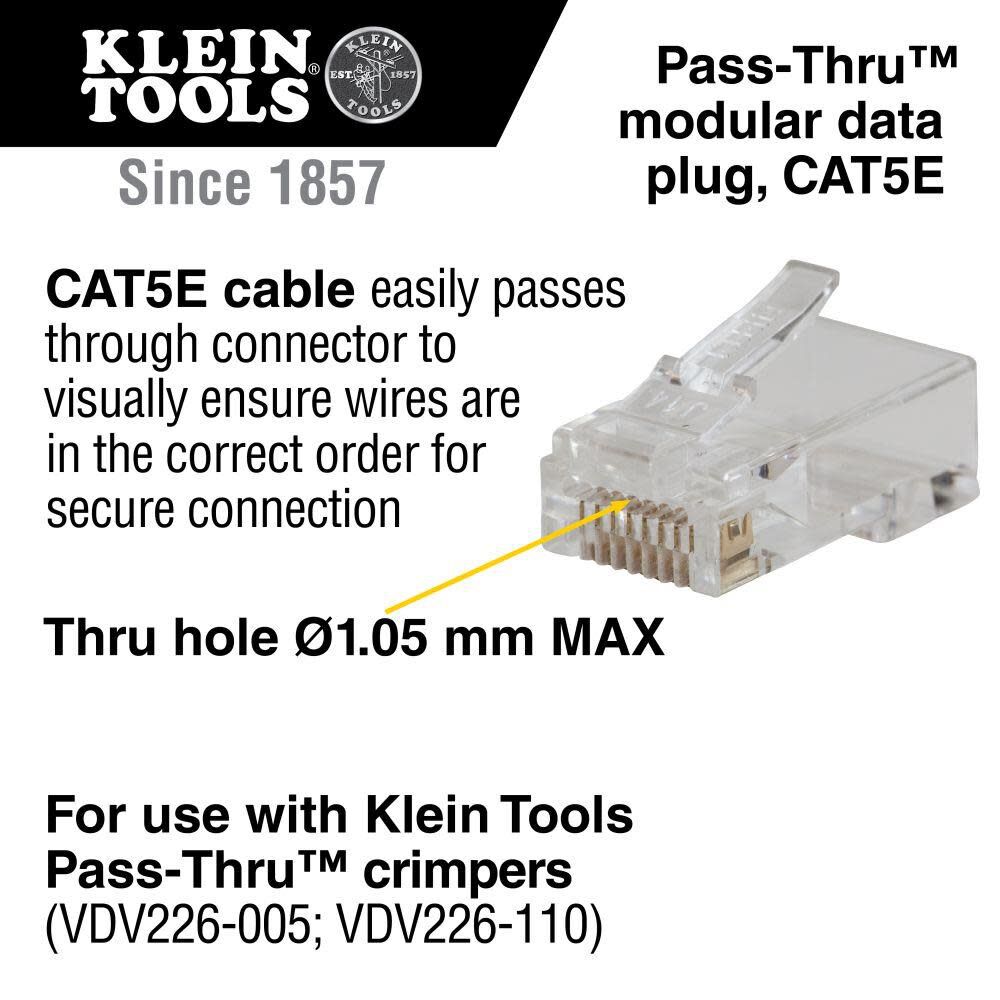 Klein Tools Pass-Thru Data Plug CAT5E 50 Pk, large image number 2