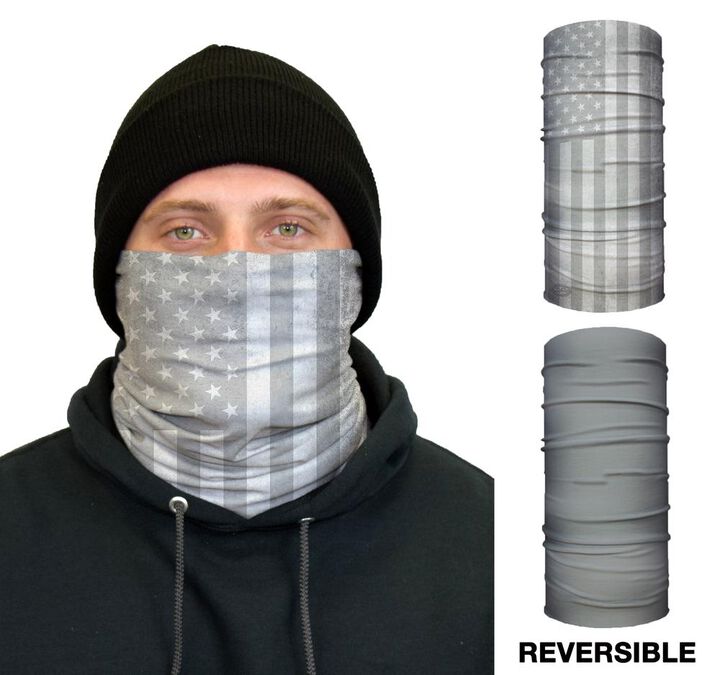 John Boy Thermal Face Guard Reversible White USA Flag and Grey Pattern