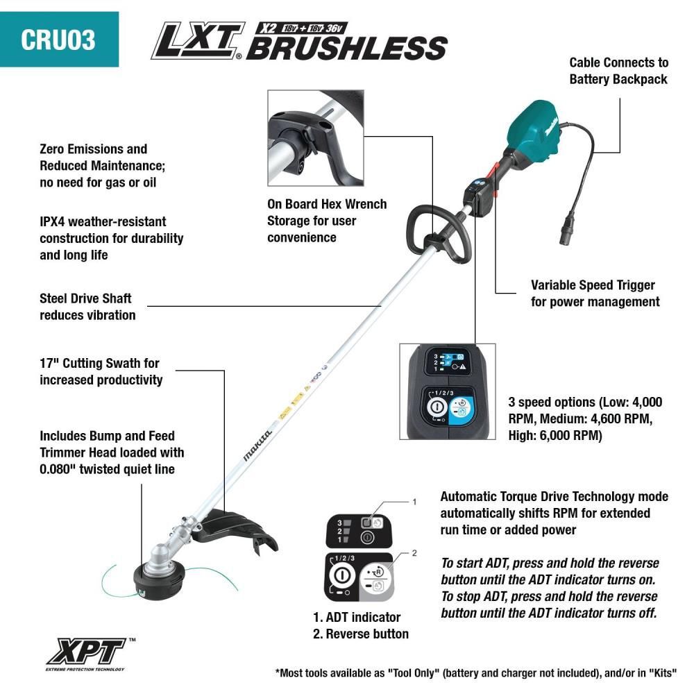 Makita 18V X2 (36V) LXT ConnectX String Trimmer Brushless Connector Cable (Bare Tool), large image number 4
