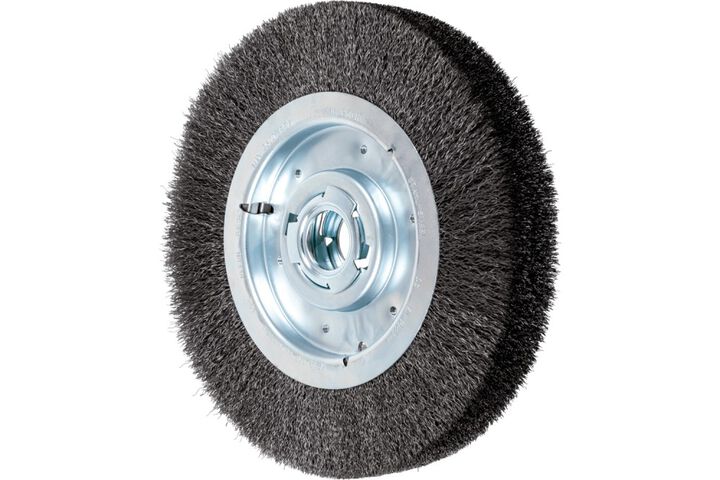Pferd Crimped Wire Wheel Brush 10 Inch Dia Wide Face .010 Carbon Steel 2 Inch Keyed Arbor