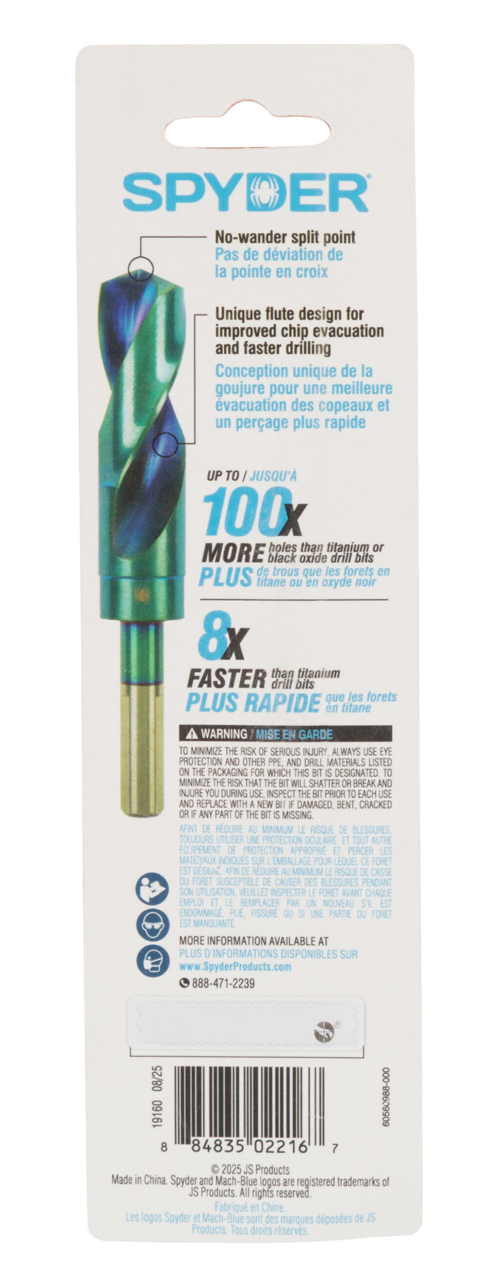 Spyder 1 Inch Reduced Shank S&D Drill Bit, 135 Degree Self-Centering Split Point, large image number 8