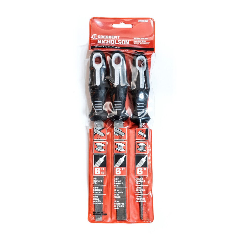 Crescent Nicholson Bastard File Set with Ergonomic Handles 6in 3pc, large image number 2