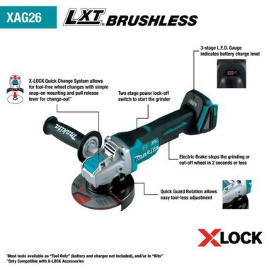 Makita 18V LXT 4 1/2 / 5in X-LOCK Angle Grinder with AFT (Bare Tool), large image number 6