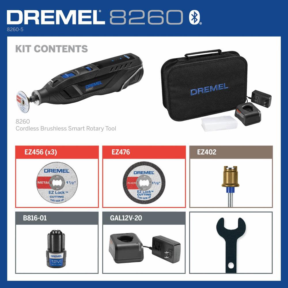 Dremel 12V Cordless Brushless Smart Rotary Tool Kit 8260-5 - Acme Tools