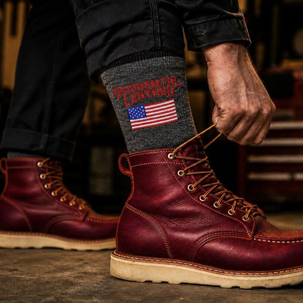 Occidental Leather Mid-Calf Oxy Flag Wool Socks Burgundy Unisex Fits Sizes 8-13, large image number 4
