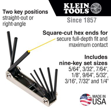 Klein Tools Nine-Key Inch Folding Hex Key Set, large image number 1