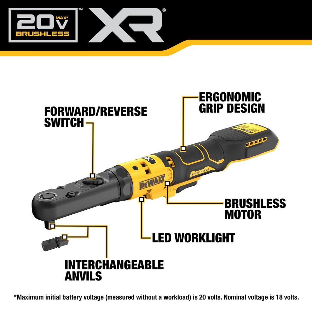 DEWALT 20V MAX XR 3/8 in & 1/2 in Sealed Head Ratchet Cordless (Bare Tool), large image number 2