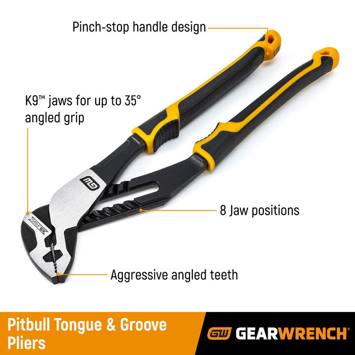 GEARWRENCH Promotional PITBULL K9 Straight Jaw Dual Material Tongue & Groove Pliers Set, 3 Piece, large image number 2