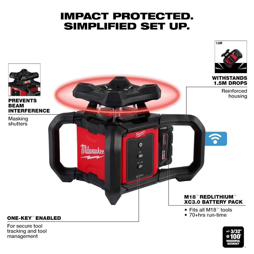 Milwaukee Promotional M18 Red Exterior Rotary Laser Level Kit with Receiver, large image number 2