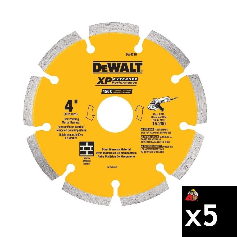 DEWALT 4 Inch x 0.25 Inch Sandwich Tuck Point Blade Bundle, 5 Pieces, large image number 1