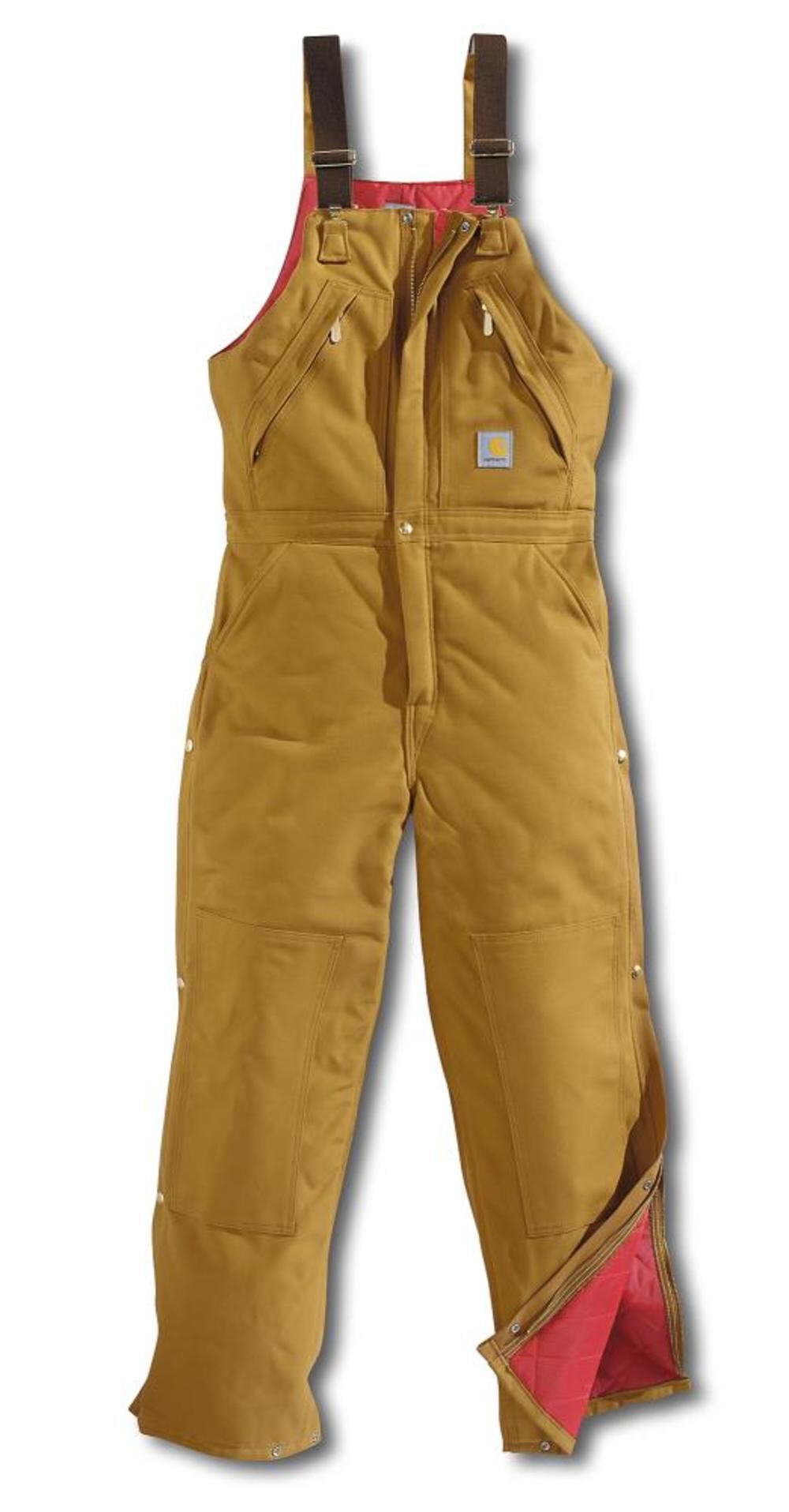 Carhartt R41 BRN Duck Zip-to-Thigh Bibs Men's Overall Quilt 44x36 Side  Pockets