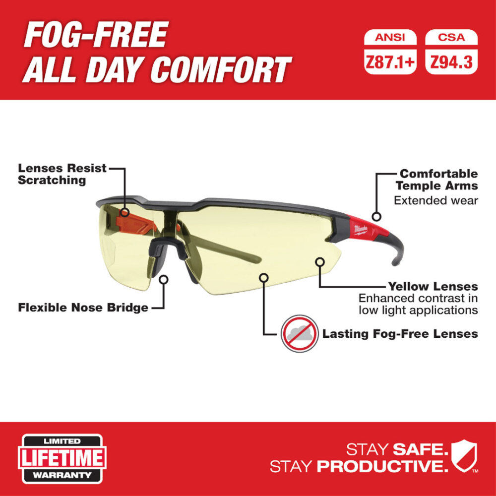 Milwaukee Safety Glasses - Yellow Fog-Free Lenses (Polybag), large image number 7
