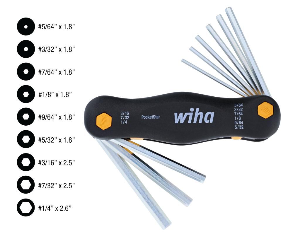 Wiha PocketStar Fold Out Hex Key 9pc Set SAE 35197 from Wiha - Acme Tools