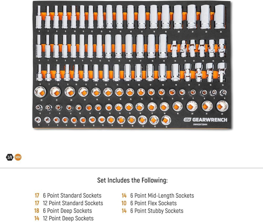 GEARWRENCH 104 Piece 3/8 Inch Metric and 85 Piece 3/8 Inch SAE Socket Set Bundle with Tray, large image number 3