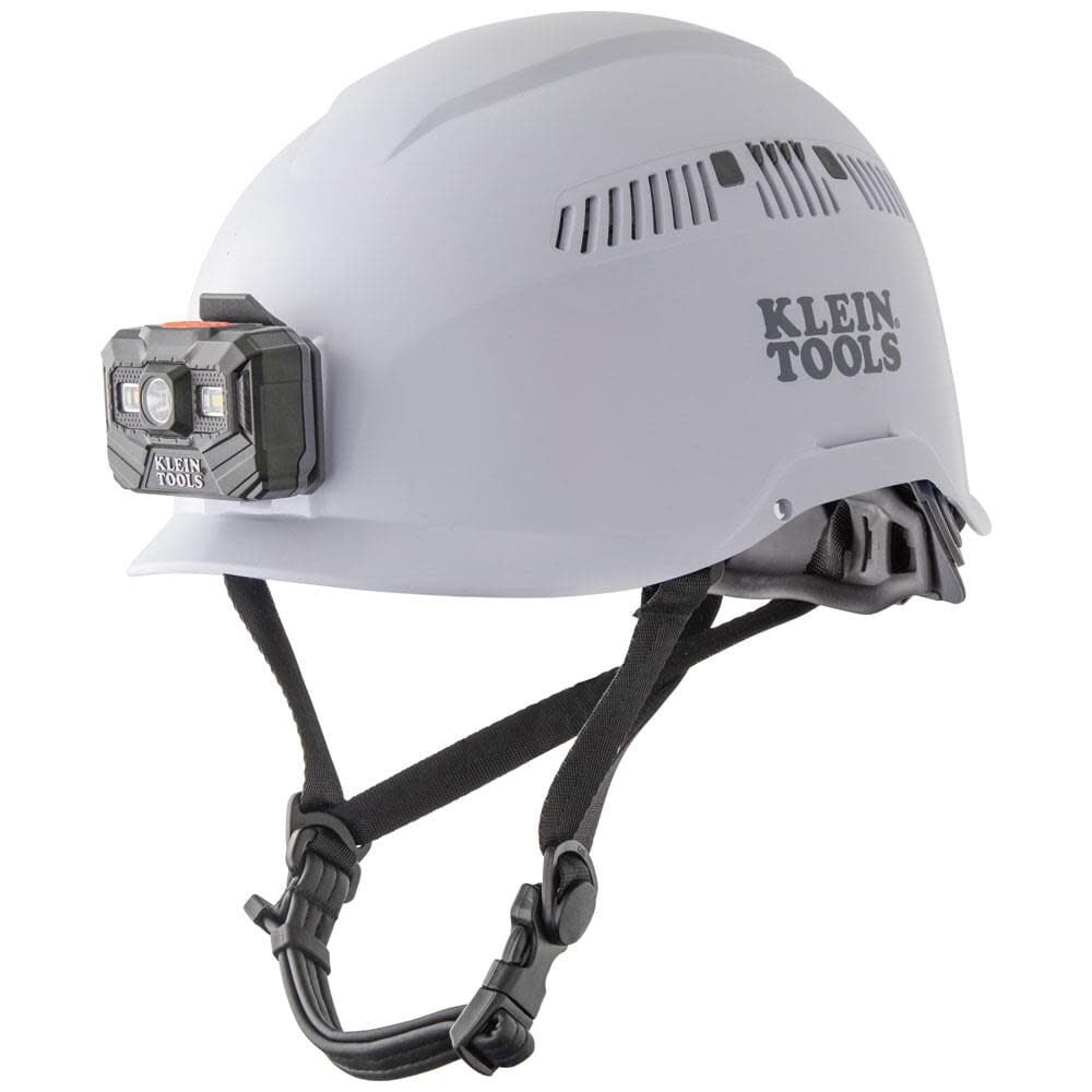 Klein Tools Safety Helmet Vented-Class C with Rechargeable Headlamp White – 60150