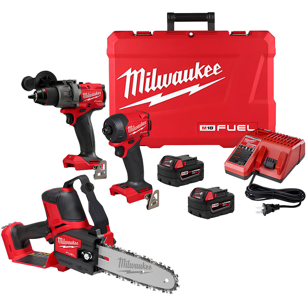 Milwaukee M18 Fuel 2-Tool Combo Kit and D-Handle Pruning Saw Bare Tool Bundle, large image number 1