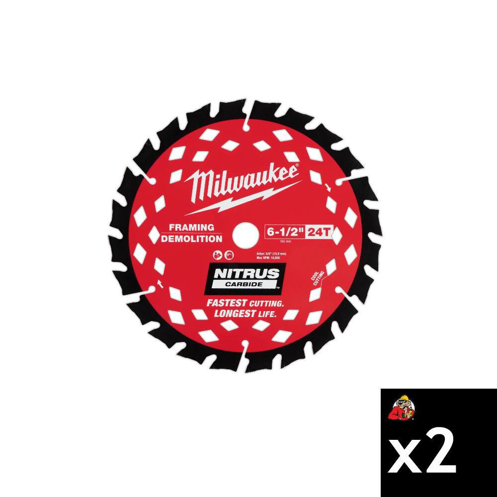 Milwaukee 6-1/2 Inch 24T NITRUS Carbide Framing & Demolition Circular Saw Blade - 2 Pieces, large image number 1